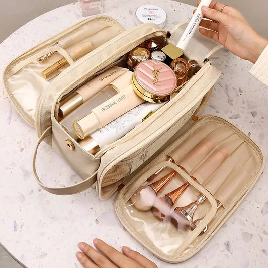 Elegant PU Leather Makeup Bag for Women, Travel Friendly Cosmetic Organizer