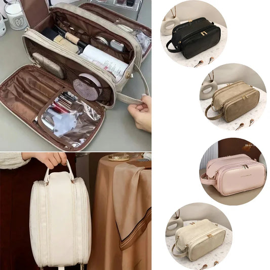 Elegant PU Leather Makeup Bag for Women, Travel Friendly Cosmetic Organizer